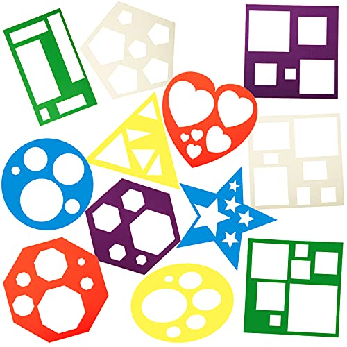 Tenare 12 Shape Drawing Stencils,Classic Styles,4.9 X 5.1 Inch,Cute Colors | Geometric Templates for Kids Art, Circles Hearts Triangles Stars Hexagons, Reusable Tracing for Toddlers Preschoolers Crafts - color: Cute Colors, size: 4.9 x 5.1 Inch
