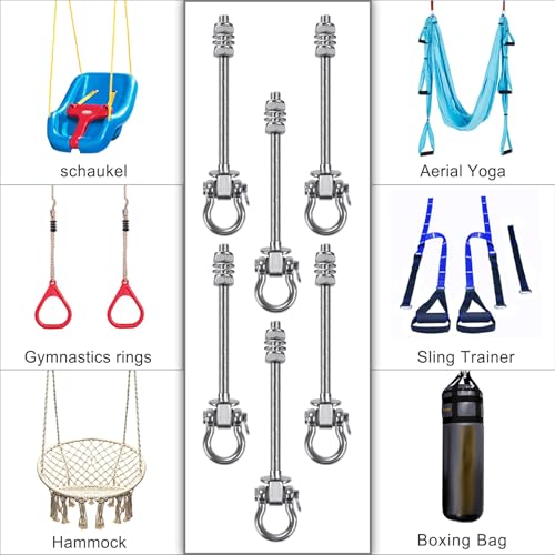 SELEWARE 6 Pcs Heavy Duty Bearing Swing Hangers Stainless Steel Swing Hooks - color: 6 Pack Bearing Hangers (7" X M2/5" Threaded Rod)