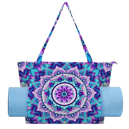 Mandala Yoga Mat Bag Large Yoga Bags and Carrier Fits All Your Stuff Yoga Tote Bags with Zipper Pocket Pilates Bag - color: Purple