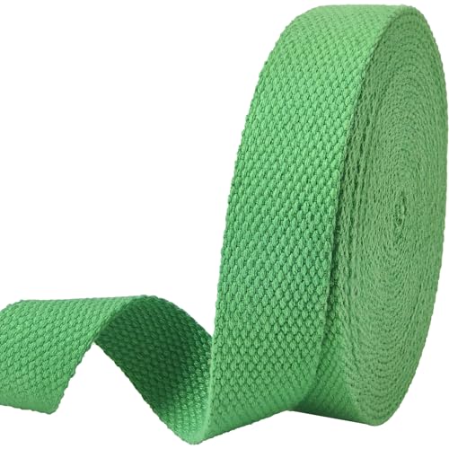Heavy‑Duty Cotton Webbing Strap 1''x6yds Green for Bags | 2mm thick webbing for dog collars, backpack, bag handles, apron straps, slings, sewing repairs & DIY craft projects. - color: Green