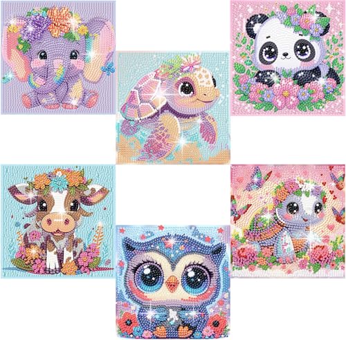 Acelii 6 Pack 5D Cartoon Diamond Painting Kits for Kids Beginners | Cute Animals DIY Diamond Art Kit for Kids,Full Round Drill Big Gem Art for Kid,Home Wall Decoration 6X6 inch - color: KD42-KD46-KD47-KD48-KD49-KD50-1