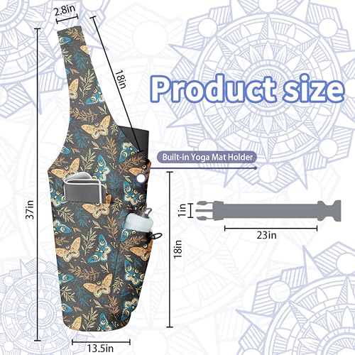 Yoga Bag for Women, Large Yoga Mat Bag Tote Carrier with Wet Dry Pocket | Water Bottle Holder & Adjustable Strap, Fits 1/2" Thick Yoga Mat for Gym, Pilates, Travel, Work - color: Bohemian Butterfly