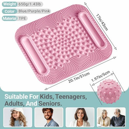 Foot Massage Mat with Two Massage Balls, 5-Zone Acupressure & Reflexology Mat for Various Stimulation, Portable Pressure Point Pad for Feet Relaxation, Pain, Fatigue Relief((Pink) - color: Pink