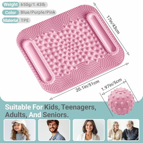 Foot Massage Mat with Two Massage Balls, 5-Zone Acupressure & Reflexology Mat for Various Stimulation, Portable Pressure Point Pad for Feet Relaxation, Pain, Fatigue Relief((Pink) - color: Pink