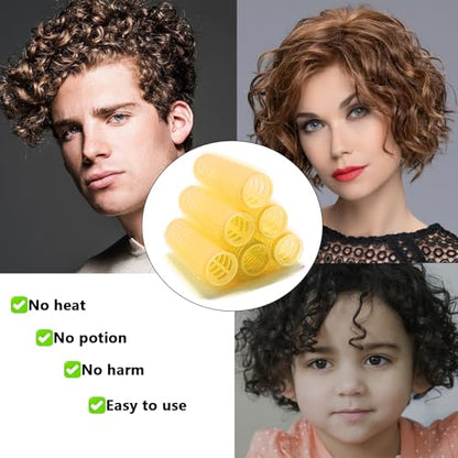 ZMD 18Pcs Self Grip Small Hair Curlers, Plastic Heatless Salon Dressing Rollers DIY Curly Hair Accessories for Women Girls Short Medium Hair (0.8 x 2.4 Inch) - color: Yellow