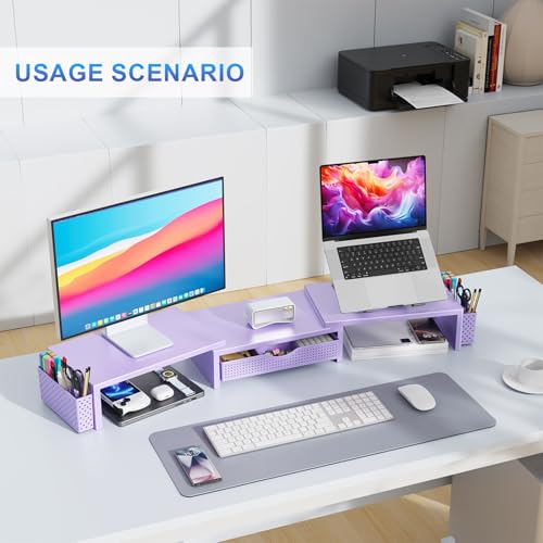 gianotter Dual Monitor Stand Riser With Drawer and 2 Pen Holders - color: Purple