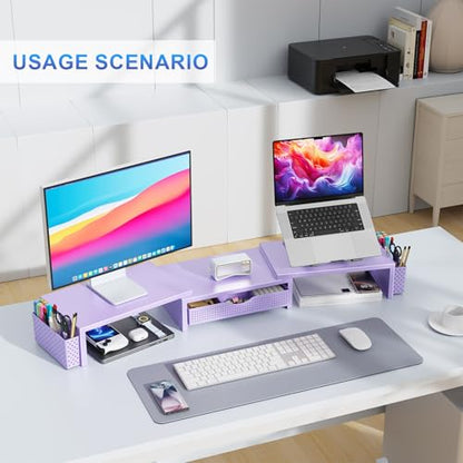 gianotter Dual Monitor Stand Riser With Drawer and 2 Pen Holders - color: Purple