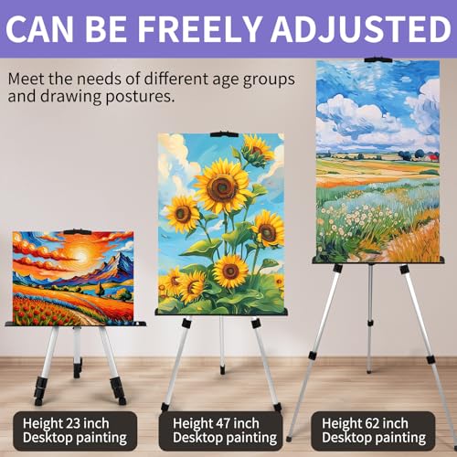 4 Pack Art Painting Artist Easel Stand Adjustable Portable Aluminum Metal Tripod Display Easel with 4 Bag Height from 20-66 Inches Tabletop Art Easel for Table-Top/Floor Drawing and Displaying,Silver