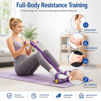 8-Tube Foot Pedal Resistance Band with Handles for Home Exercise