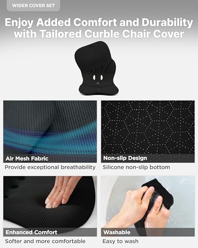 curble Wider – Ergonomic Desk Chair Seat Cushion, Everyday Passive Posture Trainer for Work from Home, Office & Car, Breathable Lumbar Support (Black) - color: Set Black