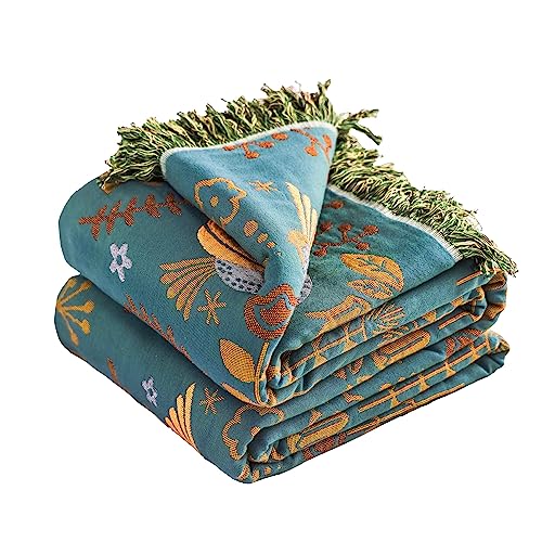 VANJOROY Boho Sofa Bed Large Throw Blanket, Ultra Soft Luxury King Throw Quilt, 100% Organic Cotton Reversible Bohemian Throw for Couch Chair Bedspread and Gift, 91" x 98"-Teal - color: Flower-bird B, size: King (91" X 98")