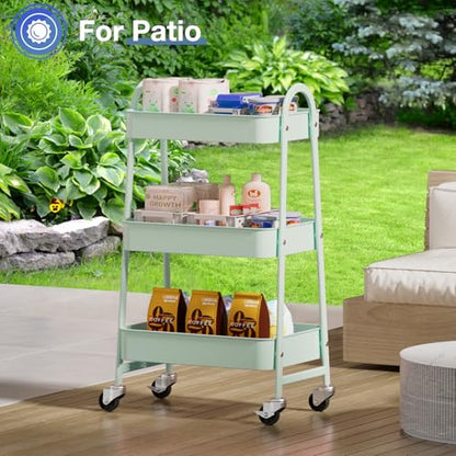 OLIXIS Metal 3 Tiers Rolling Storage Utility Cart with Lockable Wheels - color: Pale Green, size: 3-Tiered 17 inches