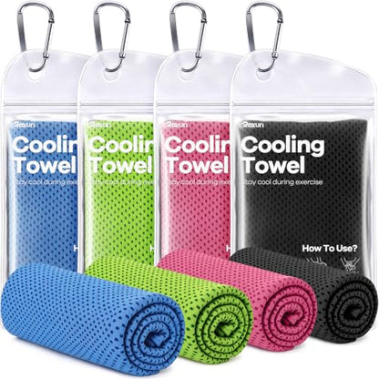 ROXUN Cooling Towels, 4 Pack (40''x12'') Chilly Ice Rags for Neck and Face - color: Blue+pink+green+black