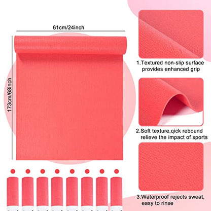 Amylove 12 Pieces Yoga Mats Bulk 68x24x0.12 Inch Exercise Non Slip Fitness Workout Mats for Women Men Home Workout Gym Yoga - color: Pink