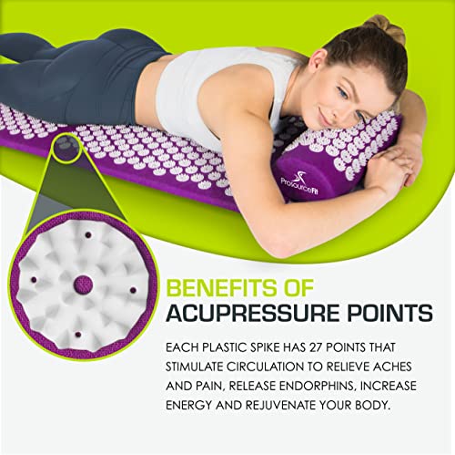 ProsourceFit Acupressure Mat and Pillow Set for Back/Neck Pain Relief and Muscle Relaxation, XL - Purpule/White - color: Purpule/White, size: XL