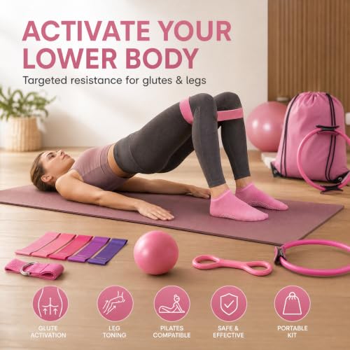 Pilates Ring and Ball Set, 6 Pcs Home Pilates Kit with 13” Circle Circle Yoga Ring 3 Resistance Bands 9.8” Pilates Ball Pilates Grip Socks, Pilates Essential Kit for Women Girl Home Workouts - size: 13 PCS