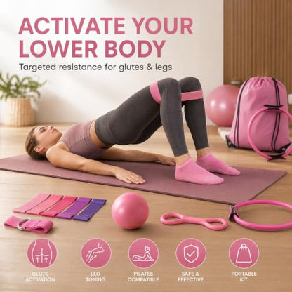 Pilates Ring and Ball Set, 6 Pcs Home Pilates Kit with 13” Circle Circle Yoga Ring 3 Resistance Bands 9.8” Pilates Ball Pilates Grip Socks, Pilates Essential Kit for Women Girl Home Workouts - size: 13 PCS