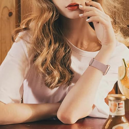 Braided Stretchy Nylon Band Compatible for Apple Watch Bands Women Men - color: Nude Pink, size: 38mm/40mm/41mm/42mm