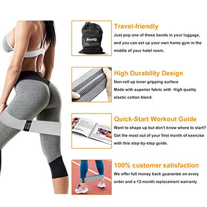 EnriQ Booty Bands Fabric Resistance Bands for Legs and Butt - Non Slip Cloth Hip Bands Elastic Workout Bands - Activate Glutes and Thighs - Made of Premium Elastic Fabric - color: Black,Dark Grey,grey
