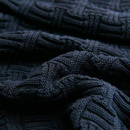 Longhui bedding Large 100% Cotton Navy Blue Cable Knit Throw Blanket for Couch Sofa Bed with Bonus Laundering Bag – 60 x 80 Inches, 3.4 LB, Dark Navy, Machine Washable - color: Navy Blue, Stripe Pattern, size: 60"x80"
