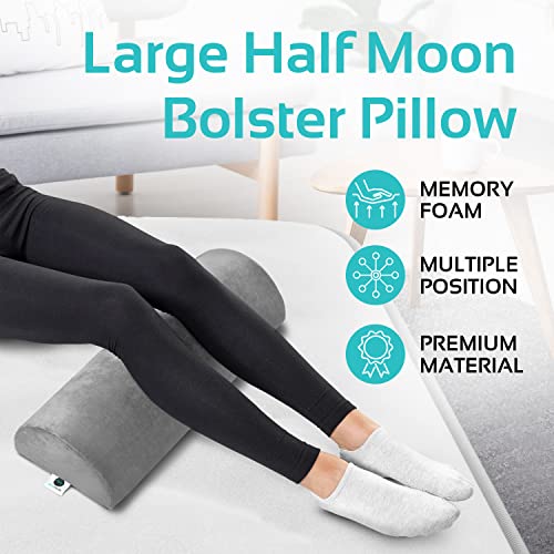 2 Pack Large Half Moon Bolster Pillow for Legs, Knees, Lower Back and Head (2 Pack) Lumbar Support Pillow for Bed, Sleeping | Semi Roll for Ankle and Foot Comfort - Machine Washable Cover, Grey - style: Knee Half Moon (2 Pack)