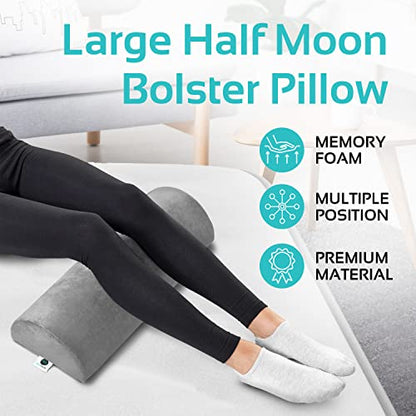 Knee Pillow for Back Sleeping | Large Half Moon Bolster Pillow for Legs, Under Knee Pillow for Sleeping on Back (20.5"x 8"x 4.5") Leg Pillow for Ankle and Foot Comfort, Machine Washable Cover, Grey - style: Knee Half Moon