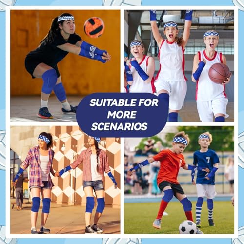 6 Pcs Volleyball Accessories Volleyball Knee Pads Arm Sleeves Drawstring Bag Softball Headbands Volleyball Training and Games Protection Equipment - color: Blue, size: Small