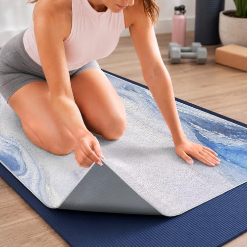 Yoga Mat Towel, Hot Yoga Towel High-Definition Pattern, Machine Washable with Ultra-Absorbent Yoga Towels for Hot Yoga Non Slip for Fitness, Exercise, Pilates, 72 x 27 in, Blue Ripples - color: Blue Ripples