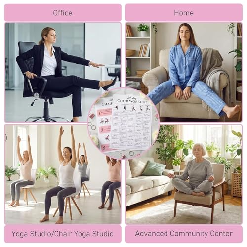 Tai Chi Chair Workout Chart, 6 Laminated Tai Chi Exercise Chart Poster Set for Beginners and Seniors, Chair Yoga Chart Illustrated Seated Moves for Balance, Mobility, 30-Day Challenge