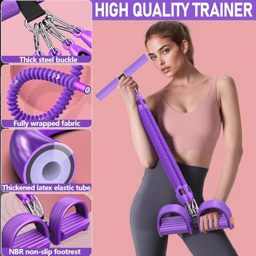 2026 Upgrade Foot Pedal Resistance Band, Adjustable 4-Tube Pedal Ankle Puller Resistance Band with Handle, Multifunction Home Gym Equipment, Stirrup Puller for Men Women for Full Body Exercise - color: Purple 4 Tube