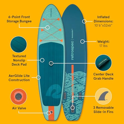 Retrospec Weekender Inflatable Stand Up Paddle Board Includes Paddle, Pump, and Accessories 10’6” Lightweight iSUP, Puncture Resistant Inflatable Paddle Board for Adults - color: Seafoam Tide