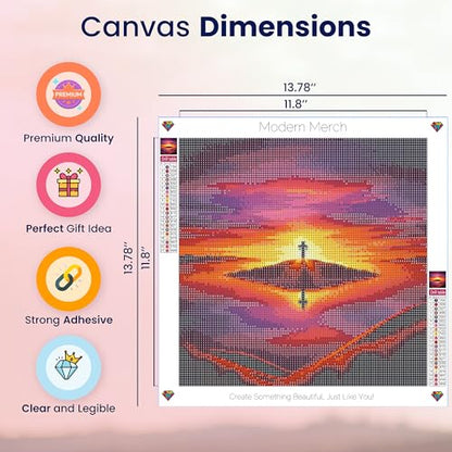 Modern Merch Jesus Diamond Art for Adults Sunset Cross Christian 5D Diamond Painting Kit for Adults Landscape, DIY Jesus Wall Art Cross Stitch Kits Gem Art, Round Drill 12x16 Religious Gifts for Women - color: Sunset Cross