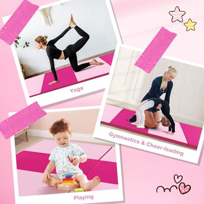 Giantex 4'x10'x 2" Gymnastics Mat, 4-Panel Folding Aerobics Exercise Mat w/Hook & Loop Fastener, Carrying Handle, Portable Tumbling Mat for Stretching Yoga Cheerleading Martial Arts - color: Light Pink/Pink