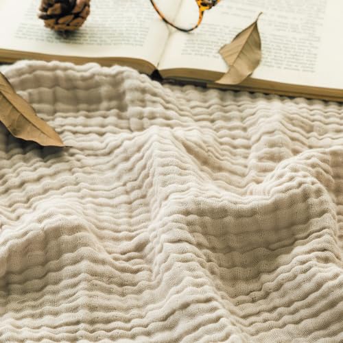 EMME Muslin Blankets for Adults Beige Small Blanket 40" x 50" | Throw Blanket for Couch Breathable Gauze Soft Lightweight Airy Light - color: 02 - Beige, size: Small (40" x 50")