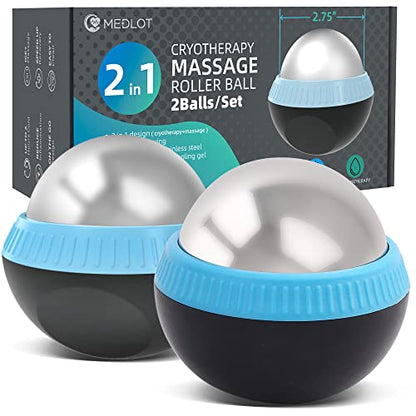 Cryosphere Massage Roller Ball for Body Muscle Relief, Set of 2 | Cold Roller Massager for Back, Neck, Deep Tissue, Foot Plantar Fasciitis, Myofascial Release, Ice Therapy Ball