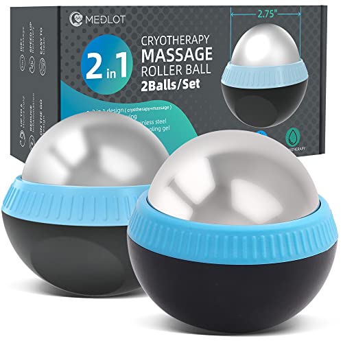 Cryosphere Massage Roller Ball for Body Muscle Relief, Set of 2 | Cold Roller Massager for Back, Neck, Deep Tissue, Foot Plantar Fasciitis, Myofascial Release, Ice Therapy Ball