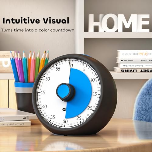 Visual Timer for Kids 60-Minute Countdown Timer with Optional Alarm, Focus Tool for ADHD & Autism, Time Management for Homework, Chores, Office, Kitchen, Teaching & Study Routines (Black Blue) - color: Black Blue