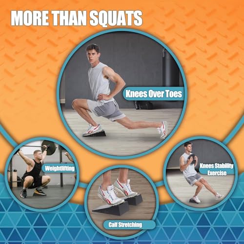 Squat Wedge for Deep Squats Non-Slip: Blocks for Mobility & Leg Training | Heavy-Duty Wedges for Heel Elevated Goblet Squats Barbell Workout & Mobility Training with Guide & Carry Bag for Home Gym