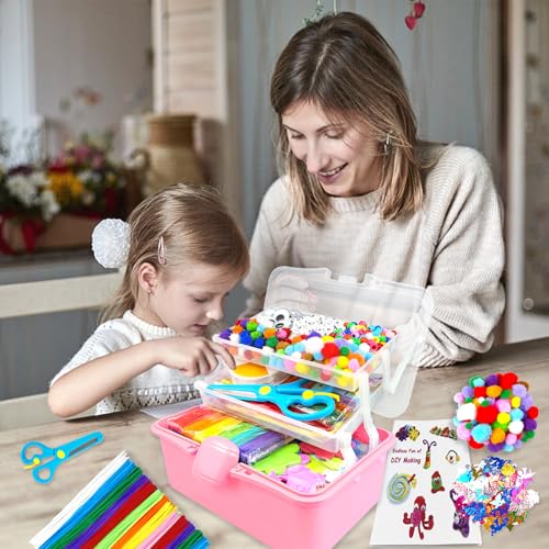 3000 Arts and Crafts Supplies for Kids Craft Kit Craft Box with Pipe Cleaners Arts and Crafts for Kids Age 4-6, 6-8, 8-12 DIY School Supplies Materials Set Toys Gifts for Girls Boys Toddlers, Red - color: red