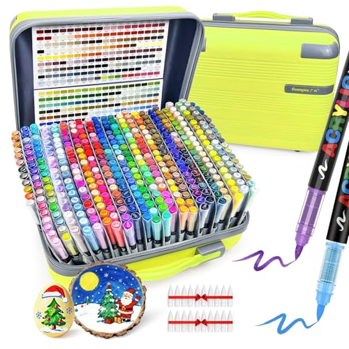 Guangna 408 Acrylic Paint Markers, Brush Tip Acrylic Paint Pens, Quick-Drying Waterproof Ink, for Rock Painting Plastic Wood Canvas Glass Ceramic Metal Art Crafts Supplies Gift - color: 408 Colors