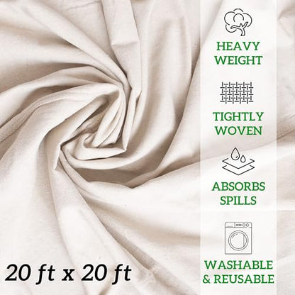All Purpose Canvas Drop Cloths - Drop Cloth for Painting, Floor Cover, Heavy Duty Protection for Furniture & Surfaces, Reusable Painters Canvas Tarp for Renovation & Home (20x20) - size: 1 Pack - 20x20