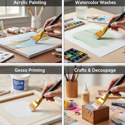 1 1/2 Inch Flat Paint Brushes 3Pcs - Large Acrylic, Oil & Watercolor Paint Brushes with Wooden Handle - Professional Artist Brush Set for Base Coating, Canvas, Crafts(3Pieces) - size: 3Pieces
