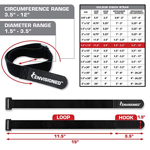 Velour Cinch Straps 1.5" x 15" - 6 Pack, Soft Touch Microfiber Reusable Hook and Loop - size: 1.5" x 15"