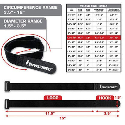 Velour Cinch Straps 1.5" x 15" - 6 Pack, Soft Touch Microfiber Reusable Hook and Loop - size: 1.5" x 15"