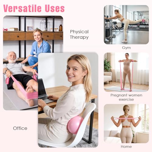Pilates Kit, Pilates Equipment for Home Workouts, Home Pilates Essentials Kit for Women with Pilates Ring and Ball Set, Socks, Ankle Resistance Bands with Cuffs, Resistance Band and Massage Ball - color: Pink