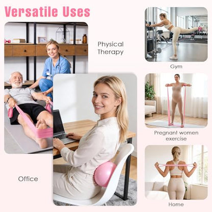 Pilates Kit, Pilates Equipment for Home Workouts, Home Pilates Essentials Kit for Women with Pilates Ring and Ball Set, Socks, Ankle Resistance Bands with Cuffs, Resistance Band and Massage Ball - color: Pink