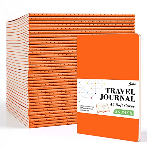 feela 36 Pack Soft Cover Journal Bulk, Lined Blank Travel Journal for Women Men Writing, Notebooks College Ruled for Work, Note Taking Notebook School Business Supplies, 8.2” x 5.5”, A5, Orange - color: 36 Orange