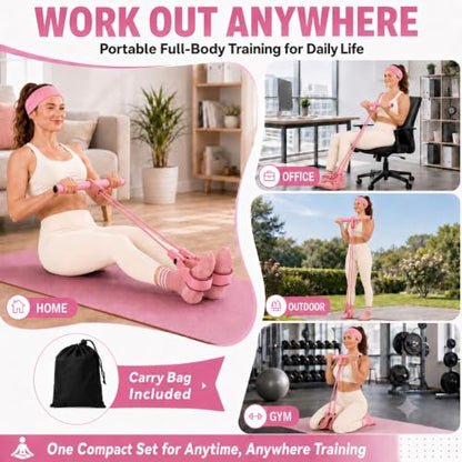 Pedal Resistance Band, Stitched Anti-Snap Elastic Pull Rope Fitness Equipment, 3-in-1 Home Workout Exercise Bands Set with Pilates Grip Socks & Headband - color: Pink, size: 55LB