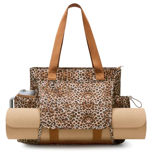 WLLWOO Thick Yoga Mat Bag Women Gym Tote Breathable Mesh Holder Wet Pocket - color: Brown Leopard