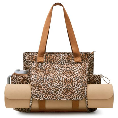 WLLWOO Thick Yoga Mat Bag Women Gym Tote Breathable Mesh Holder Wet Pocket - color: Brown Leopard